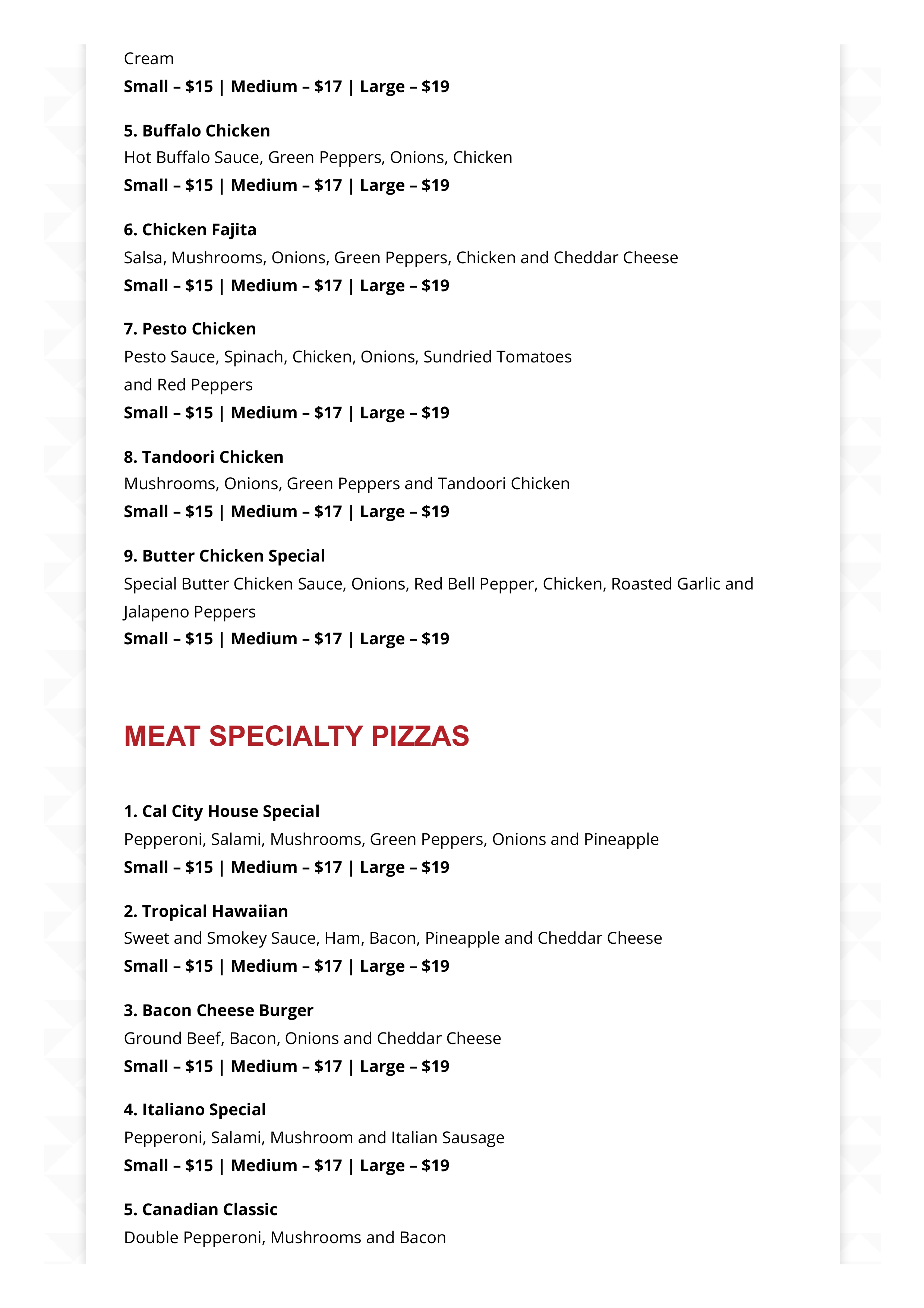Pizza Menu 8
